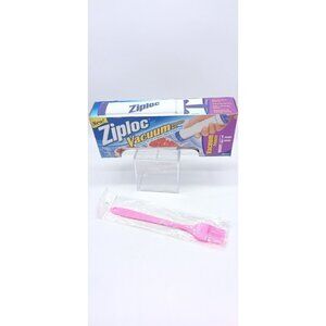 Ziploc Vacuum Starter Kit Hand Pump 3 Freezer Quart Bags Pink Silicone Brush